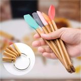 Feyza Design 5 Renkli Bambu Saplı Mini Silikon Spatula ve Fırça Seti - Açık Bej - Seçenek 1