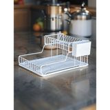 Feyza Design 50 cm Paslanmaz Iki Katlı Tezgah Üstü Bulaşık Kurutma Sepeti - Ahşap - Beyaz - Seçenek 1