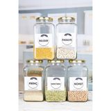 Feyza Design 5'li Erzak Saklama Seti, 3 Lt, Gold Metal Kapak, Nohut, Mercimek, Pirinç, Bulgur, Fasulye - Ahşap - Beyaz - Seçenek 1