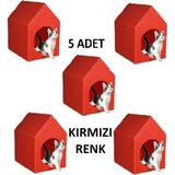 Feyza Design 5'li Kırmızı Plastik Taşınabilir Kedi Köpek Evi Kulübesi Seti - Seçenek 1