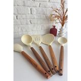 Feyza Design 5'li Silikon Spatula, Kaşık ve Kepçe Seti, Dayanıklı ve Kullanışlı - Ahşap - Ceviz - Seçenek 1