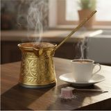 Feyza Design 6-8 Kişilik Çelik Gold Desenli Cezve, Şık ve Dayanıklı Tasarım - Seçenek 1 - Altın