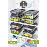 Feyza Design 6 Adet Büyük Boy Saklama Kabı, Buzdolabı Düzenleyici, 3 Lt - Seçenek 1
