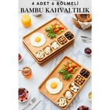 Feyza Design 6 Adet Doğal Bambu Kahvaltılık ve Servis Seti, 6 Bölmeli - Ahşap - Bej