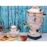 Feyza Design 6 Litre Elektrikli Bakır Semaver, Pratik ve Şık Tasarım - Ahşap - Beyaz - Seçenek 1