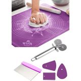 Feyza Design 6 Parça Hamur Açma Seti: Silikon Mat, Spatula, Pizza Kesici, Dekoratörler - Ahşap - Beyaz