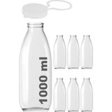 Feyza Design 6'lı 1000 ml Şeffaf Cam Sürahi, Kapaklı, Çok Amaçlı Şişe Seti - Ahşap