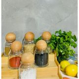 Feyza Design 6'lı Ahşap Kapaklı Cam Kavanoz Seti, Baharatlık, 300 Ml, Şık ve Dayanıklı - Seçenek 1