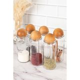 Feyza Design 6'lı Ahşap Top Kapaklı Cam Kavanoz Seti ve Etiketli Baharatlık 500 ml - Seçenek 1
