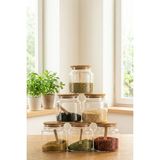Feyza Design 6'lı Bambu Kapaklı Vakumlu Cam Kavanoz Baharat Takımı 500 Ml, Etiket ve Kaşık Hediyeli - Ahşap