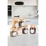 Feyza Design 6'lı Cam Baharatlık Seti, Ahşap Kapak, Vakumlu, 300 Ml, Etiket Hediyeli - Seçenek 1