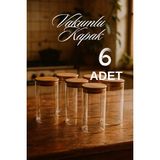 Feyza Design 6'lı Düz Cam Baharatlık Seti, Hava Geçirmez Bambu Kapaklı, 1095 ml