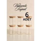 Feyza Design 6'lı Düz Cam Baharatlık Seti, Hava Geçirmez Bambu Kapaklı, 850 ml