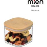 Feyza Design 6'lı Kare Bambu Kapaklı Cam Saklama Kabı, 8x6 Cm, Şık ve Dayanıklı - Ahşap - Beyaz - Seçenek 1