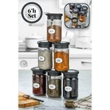 Feyza Design 6'lı Silikon Kapaklı Baharatlık Seti, Cam, 380 Ml, Kaşıklı ve Etiketli - Seçenek 1