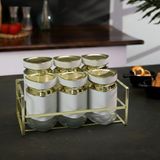 Feyza Design 6'lı Üçgen Vakum Kapaklı Cam Baharatlık Seti ve Metal Stand - Seçenek 1