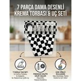 Feyza Design 7 Parça Profesyonel Pasta Süsleme Seti, Çelik Duy Ucu ve Yıkanabilir Torba - Cappuccino