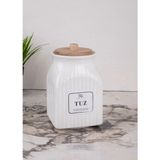 Feyza Design 800 ml Beyaz Porselen Tuz Saklama Kabı, Pratik ve Şık Tasarım - Ahşap - Beyaz