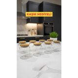 Feyza Design 8'li 300 ml Cam Baharatlık Seti, Bambu Kapaklı, Vakumlu, Şık ve Kullanışlı - Ahşap - Beyaz