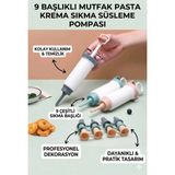 Feyza Design 9 Başlıklı Mutfak Pasta Krema Sıkma Süsleme Pompası Seti Profesyonel - Altın