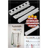 Feyza Design 9 Parça Takılık Takı ve Aksesuar Organizeri, Kolye, Küpe, Yüzük, Bileklik - Ahşap - Beyaz