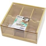 Feyza Design Ahşap Bambu 6 Bölmeli Çay Kutusu, Mıka Plastik Kapak, 21X20X10CM - Açık Bej - Seçenek 1