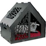 Feyza Design Ahşap Büyük Kedi Yatağı Siyah 50X35 cm Parlak Boyalı Seperatör - Seçenek 1