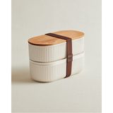 Feyza Design Ahşap Kapaklı 2'li Lunch Box, 2X1000 Ml, Şık ve Kullanışlı Tasarım - Ahşap - Beyaz