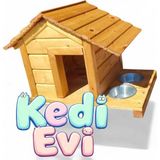 Feyza Design Ahşap Kedi Evi ve Suluklu Güvenli Oyuncak Seti - Seçenek 1
