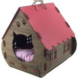 Feyza Design Ahşap Kedi Evi ve Yatağı Hobbit Model Kırmızı, Şık ve Konforlu Tasarım - Seçenek 1