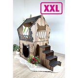 Feyza Design Ahşap Mdf Xxl Büyük Teraslı Dekoratif Kedi Evi, 5kg ve Üzeri Kedilere Uygun - Seçenek 1