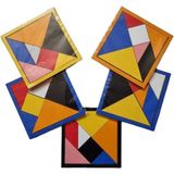 Feyza Design Ahşap Tangram Zeka Oyunu 14X14CM 15 Parça - Sarı - Seçenek 1 - 02-Sarı
