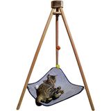 Feyza Design Ahşap Tripod Kedi ve Köpek Yatağı Hamak Salıncağı - Altın - Gri - Seçenek 1
