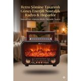 Feyza Design Alev Efektli Retro Bluetooth Hoparlör ve Radyo ile Güneş Enerjili Dekoratif Lamba - Ahşap - Ceviz