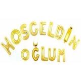 Feyza Design Altın Renkli Folyo Balon - Hoşgeldin Oğlum Set - 0,5 x 9 cm - Acem Lalesi Sarısı