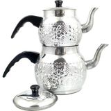 Feyza Design Alüminyum Desenli Büyük Boy Çaydanlık Siyah Kulp - Ahşap - Seçenek 1