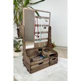 Feyza Design Ayna ve 2 Çekmeceli Çok Amaçlı Takı ve Kozmetik Organizer - Ahşap - Ceviz