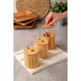 Feyza Design Bambu 3’lü Baharat Kavanozu, Kapaklı ve Kaşıklı, 10X8,5 cm - Seçenek 1