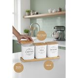 Feyza Design Bambu 3'lü Çay Kahve Şeker Kutusu, 900ML, Şık ve Kullanışlı Saklama Seti - Ahşap - Beyaz