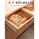 Feyza Design Bambu Ayarlanabilir Çekmece Içi Organizer, 5-7 Bölmeli, Çok Amaçlı Düzenleyici - Ahşap - Ceviz - Seçenek 1