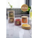 Feyza Design Bambu Conta Kapaklı 4’lü Cam Kavanoz Seti, 600ML, Baharat ve Erzak Saklama - Altın