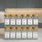 Feyza Design Bambu Kapaklı 12’li Cam Baharatlık Seti 120ML Etiketli, Şık ve Kullanışlı - Seçenek 1