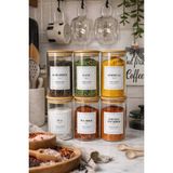 Feyza Design Bambu Kapaklı Cam 6'lı Baharatlık Seti, 250 Ml, Kaşıklı ve Etiketli - Seçenek 1