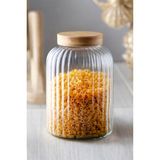 Feyza Design Bambu Kapaklı Cam Çizgili Erzak Kavanozu 4900 Ml, Şık ve Dayanıklı Tasarım - Ahşap - Ceviz
