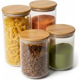 Feyza Design Bambu Kapaklı Cam Kavanoz Seti, 4'lü, 800-1000 Ml, Şık ve Kullanışlı Tasarım - Ahşap