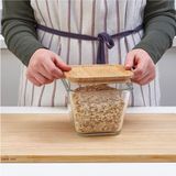 Feyza Design Bambu Kapaklı Cam Saklama Kabı 1,2 Lt, 15X15X12 Cm, Vakumlu, Şık ve Pratik - Seçenek 1