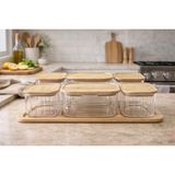 Feyza Design Bambu Kapaklı Cam Saklama Kabı 6'lı Küçük Boy Set - Ahşap - Seçenek 1