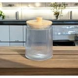 Feyza Design Bambu Kapaklı Cam Saklama Kavanozu 1300 Ml, Şeker, Kahve, Çay Için Ideal - Ahşap - Bej