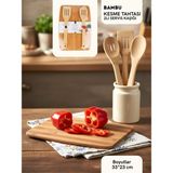 Feyza Design Bambu Kesme Tahtası ve 2'li Servis Kaşığı Seti 33X23CM - Açık Bej - Seçenek 1