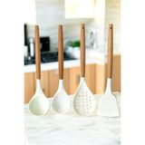 Feyza Design Bambu Saplı 4 Parça Silikon Mutfak Servis Seti Krem Renk - Seçenek 1